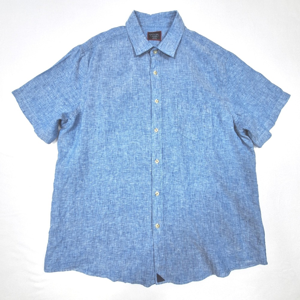 UNTUCKit Button Down Shirt Mens XL Blue Linen Cameron WR Short Sleeve